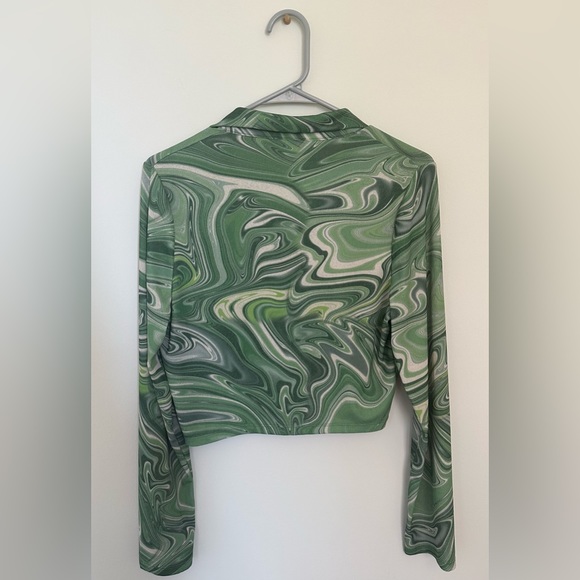 Swirling Mesh Button Up Crop Top - Picture 2 of 2